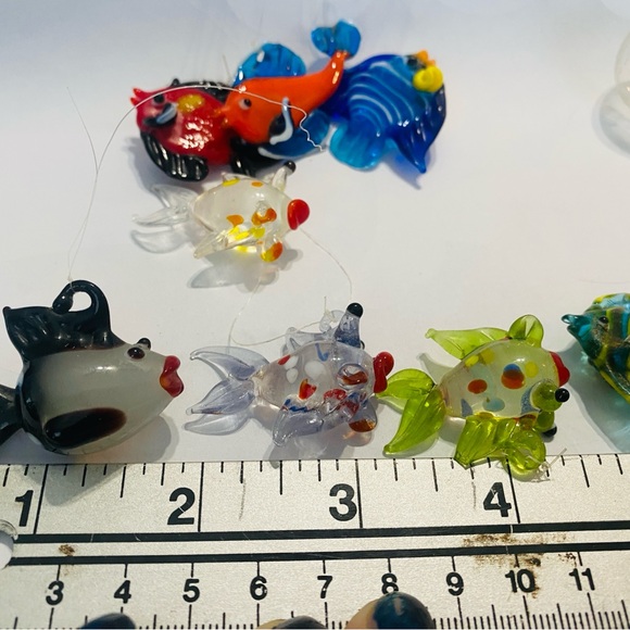 Colourful  hand-blown glass floating fish ornament Glass 5 bubbles with 10 fish - Picture 4 of 6
